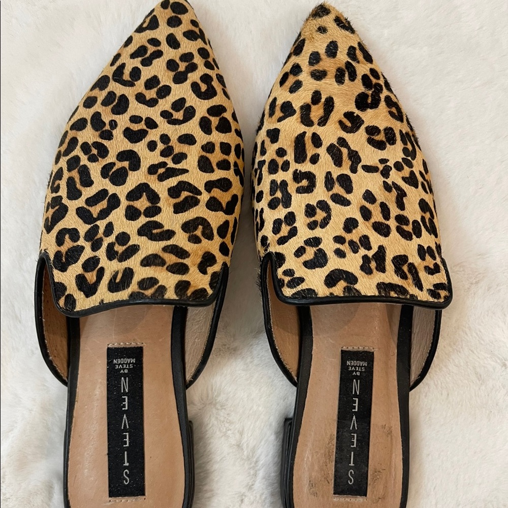 Steve Madden animal print slip on mule.
